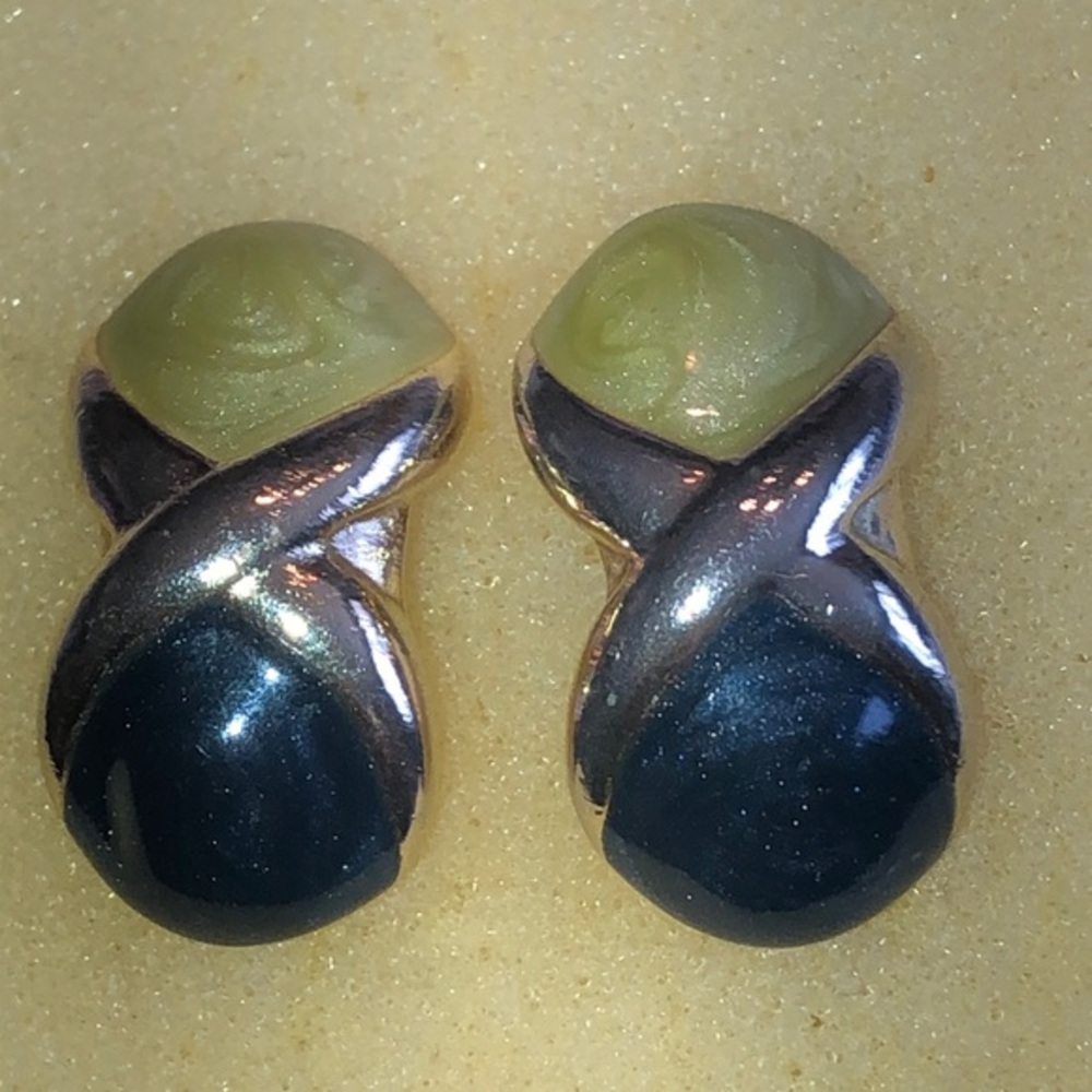 Elegant Vintage Two-Tone Shimmer Enamel Earrings